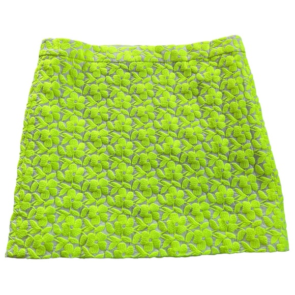 J. Crew Neon Bright Yellow Floral Embroidered Lined Mini Skirt Size 12 - Picture 1 of 8